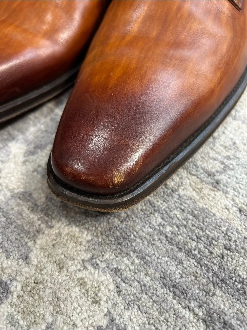 Magnanni Men’s 11.5M Leather Single Monk Strap Dress Shoes Cognac Brown